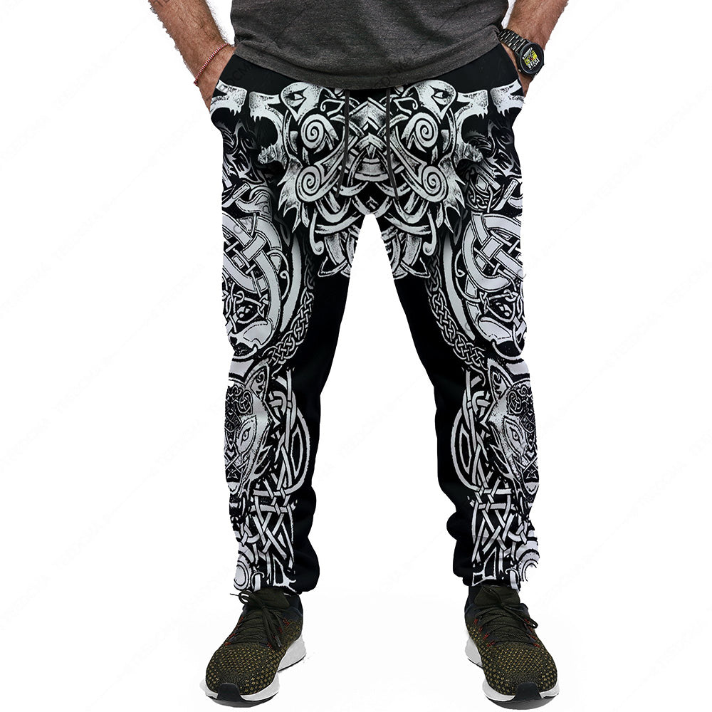 Fenrir Wolf Viking Tattoo 3D All Over Printed Men's Casual Pants