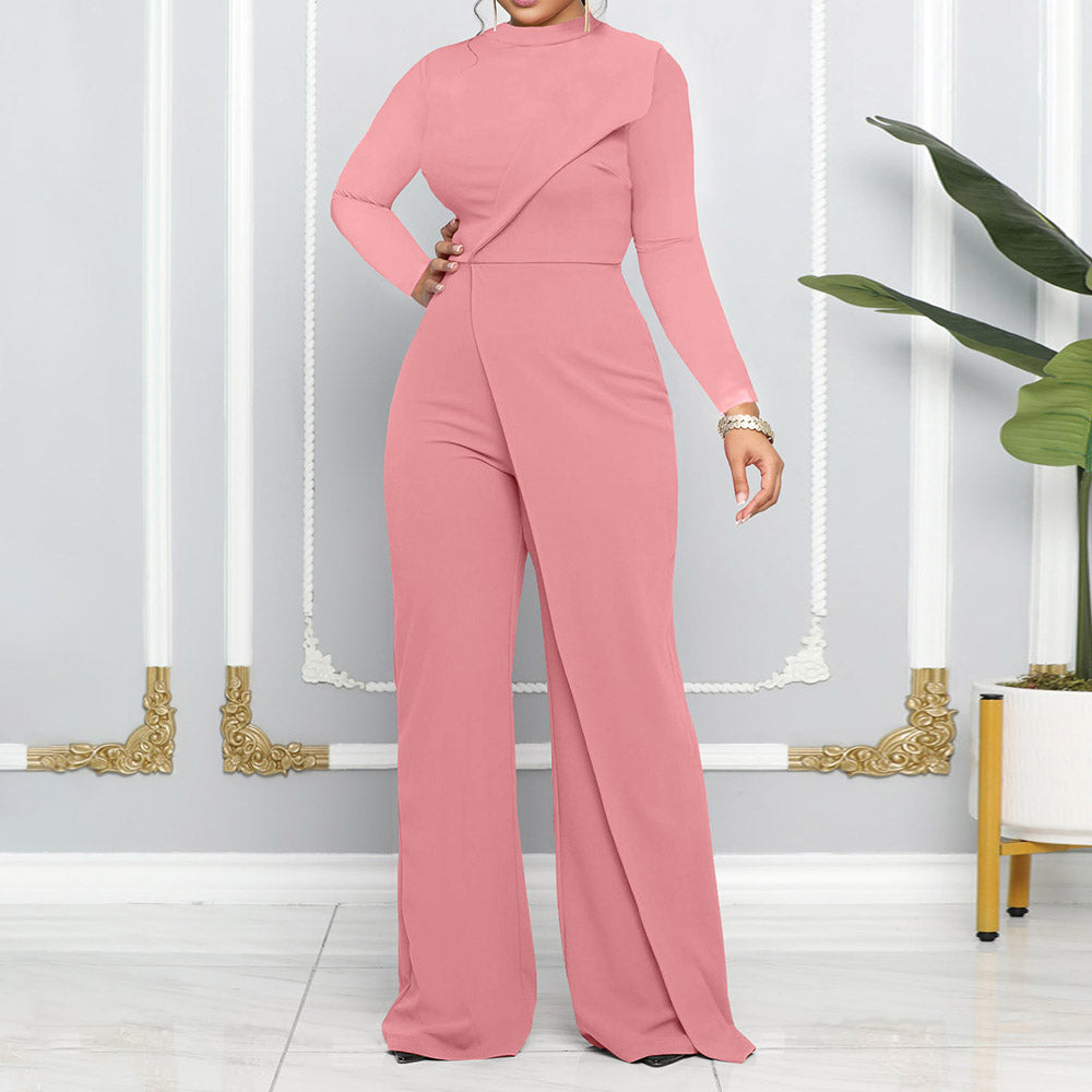 Full Length Office Lady Asymmetric Plain Mid Waist Women's Jumpsuit