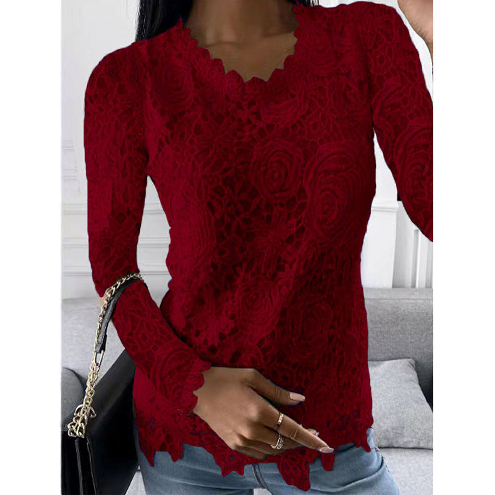 Round Neck Floral Lace Standard Women's Blouse