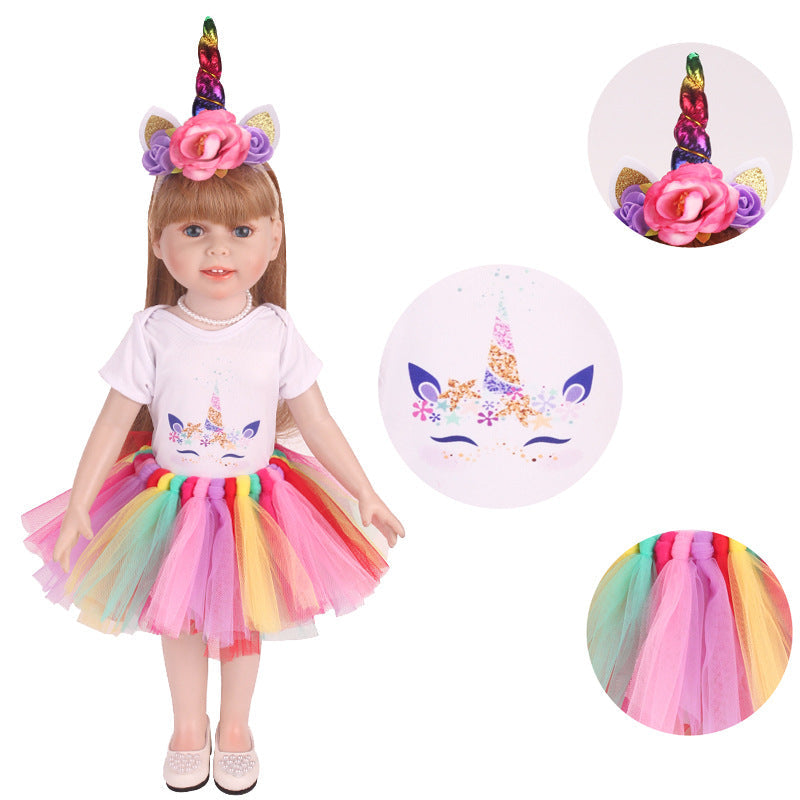 18 inch American Girl Cartoon Print Unicorn Rainbow Mesh Dress