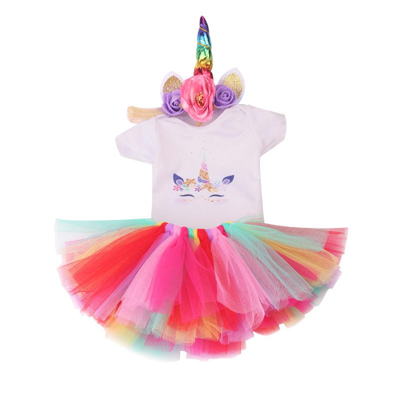 18 inch American Girl Cartoon Print Unicorn Rainbow Mesh Dress